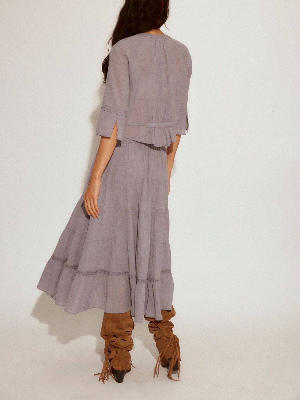 Free People Bright Side Purple Ash Vintage Inspired Embroidered Skirt Top Set - Picture 3 of 14